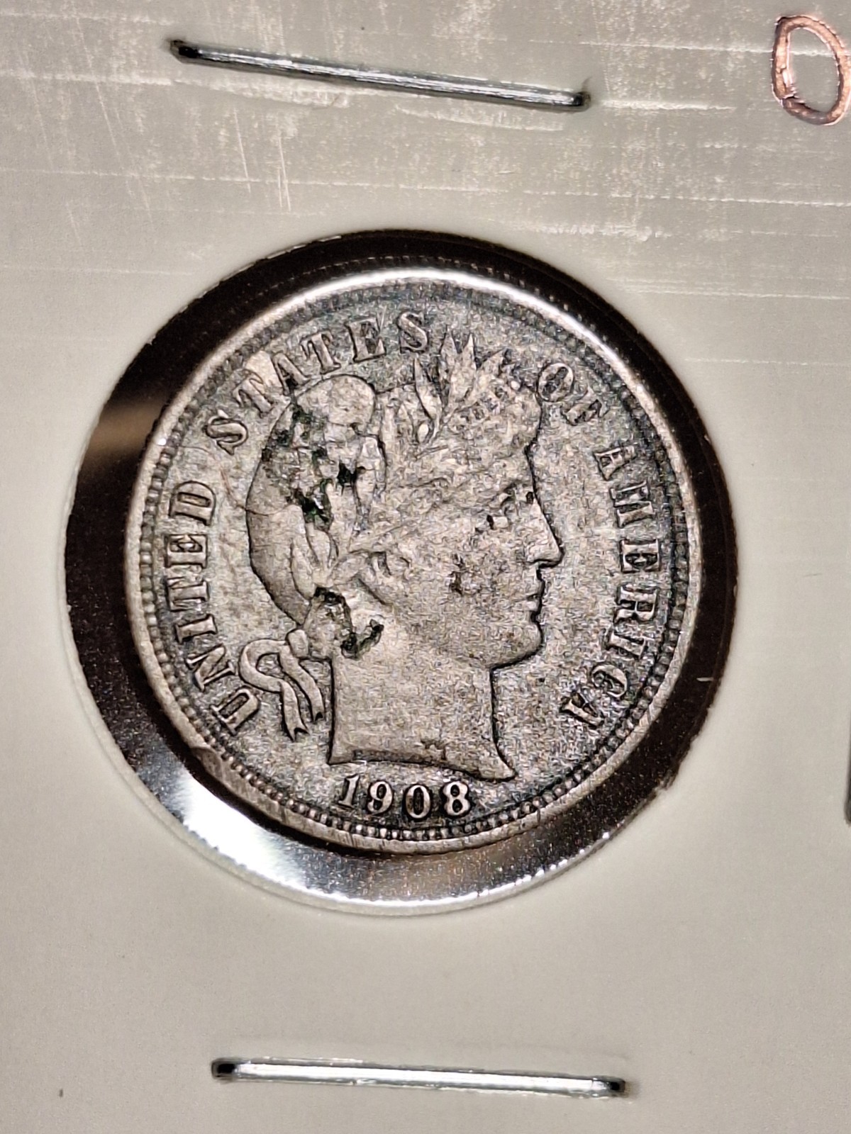 1908 Barber Silver Dime Nice XF Details Spotty/Slightly Green Surface