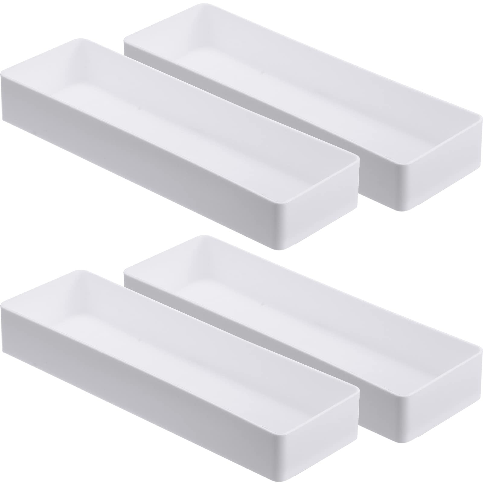 4 Pack Plastic Drawer Organizer 9.5 x 3 x 1.4 Inch Tabletop white