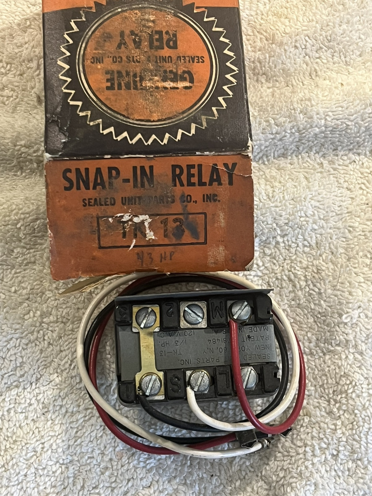 Vintage Genuine Sealed Unit Parts Snap-In Relay TK 13-For 1/3 HP