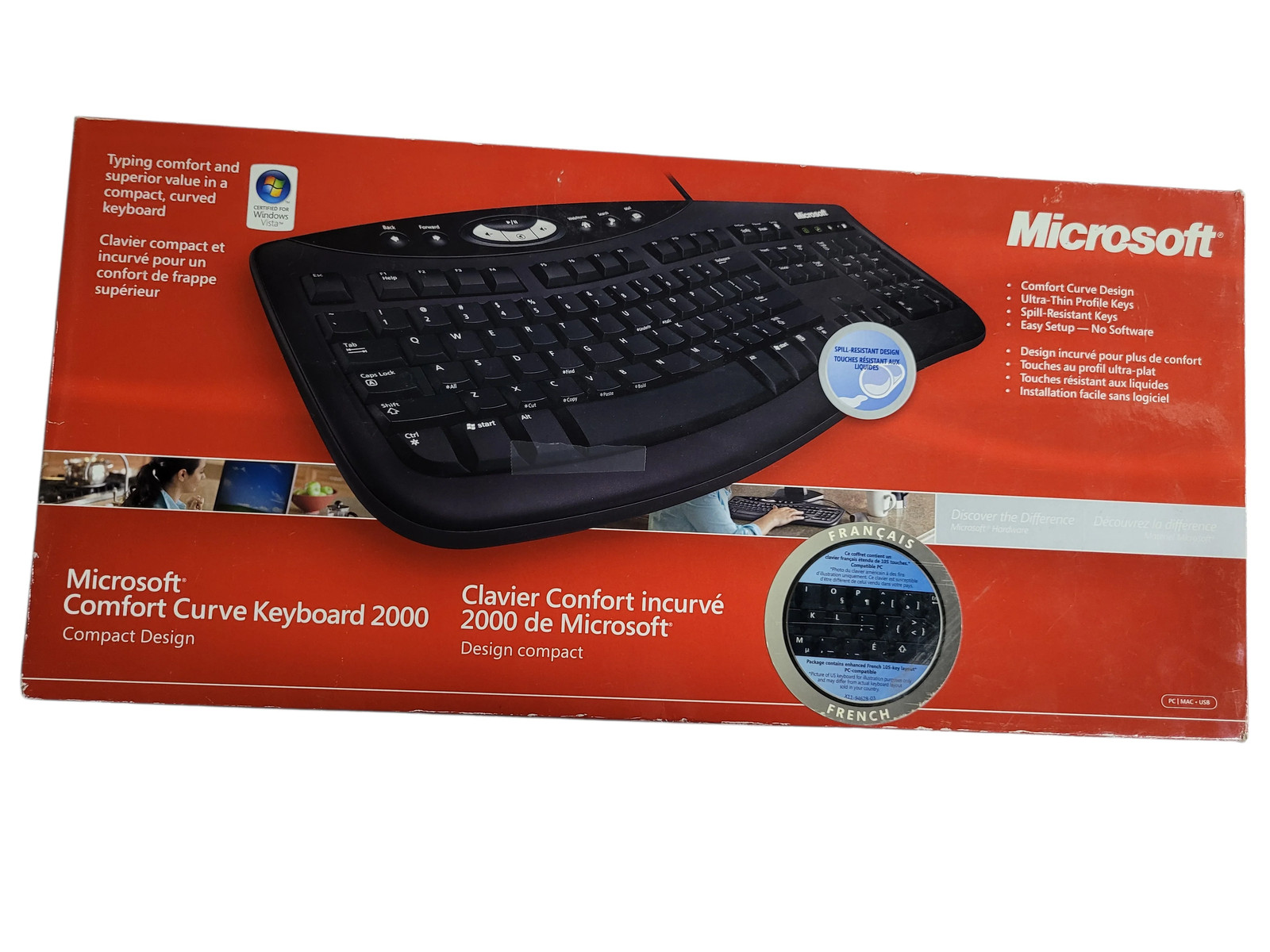 Microsoft Comfort Curve USB Wired Keyboard 2000 French