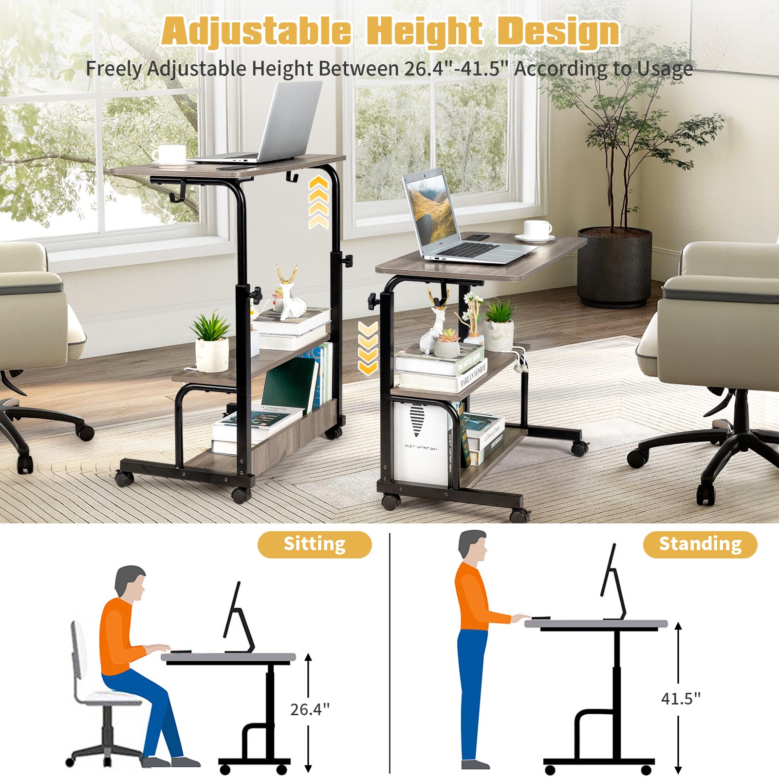 Grey Oak Particle Board with Melamine Coating Adjustable Computer Desk