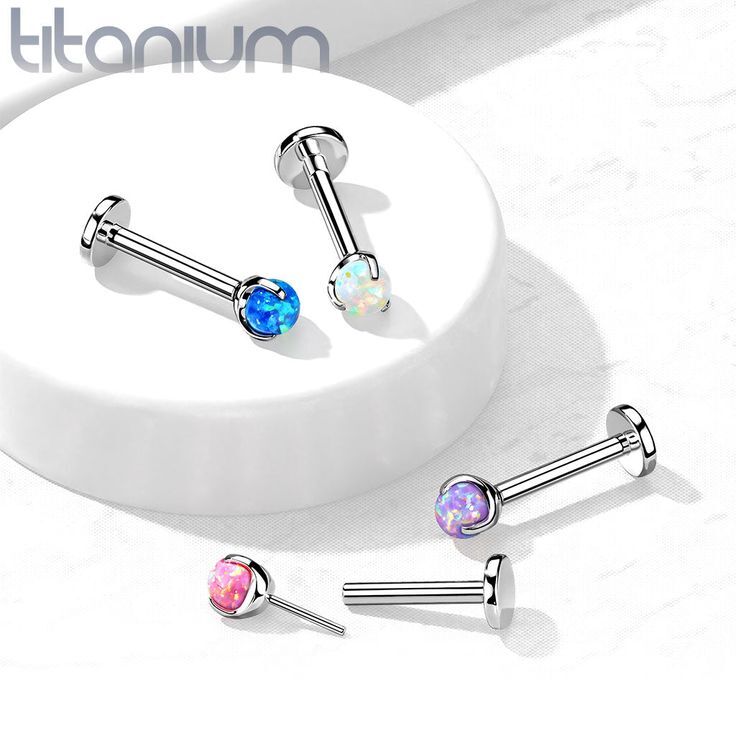 16G 1/4" IMPLANT TITANIUM INTERNALLY THREADED CLAW SET OPAL LABRET TRAGUS STUD
