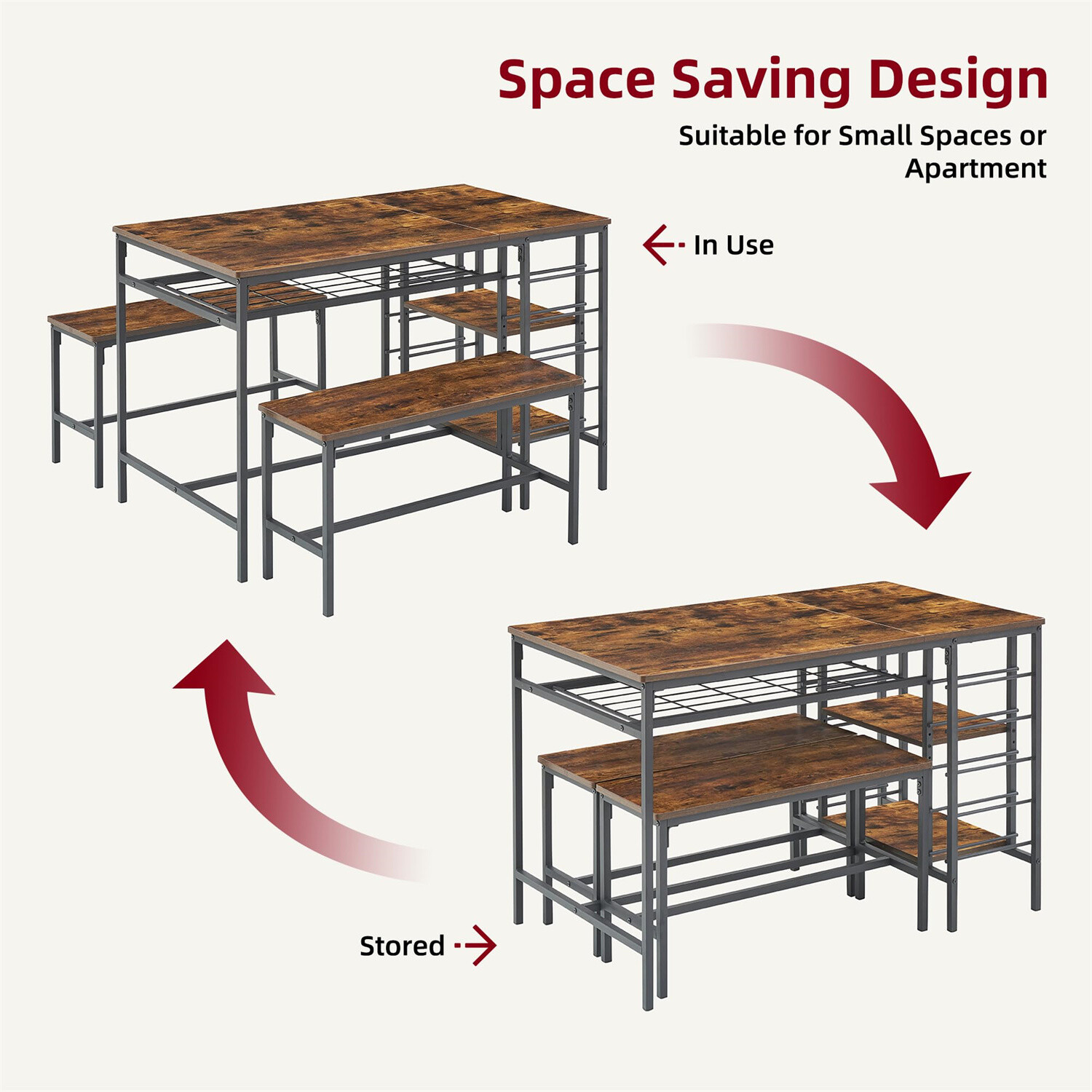 Dining Table Set with Wine Rack for 4 Kitchen Table Set for 4 with 2 Benches