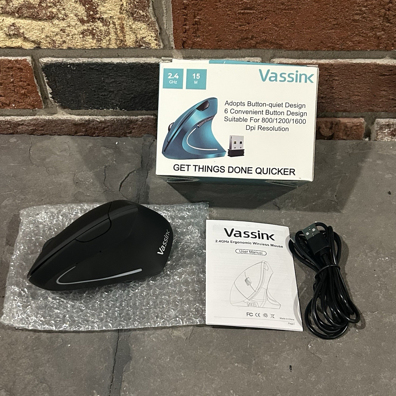 Vassink Ergonomic Mouse, Vertical Wireless Mouse - Rechargeable 2.4GHz New-B