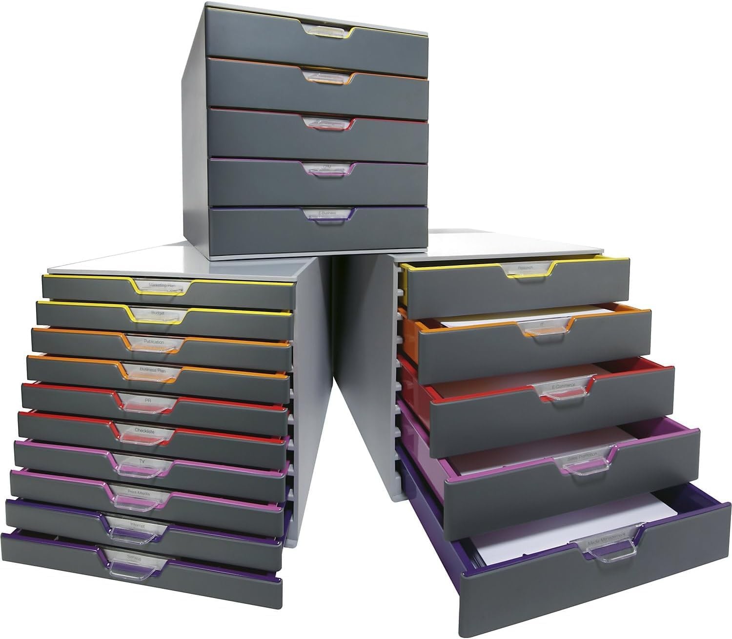Varicolor 10 Drawer Unit Gray Desktop Drawer Set W/ 10 Color Coded Draws Letter