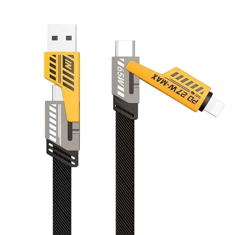 3Ft 65W 4 in 1 Multi Charging Cable Flat Braided USB C Charge Cord Data Transfer