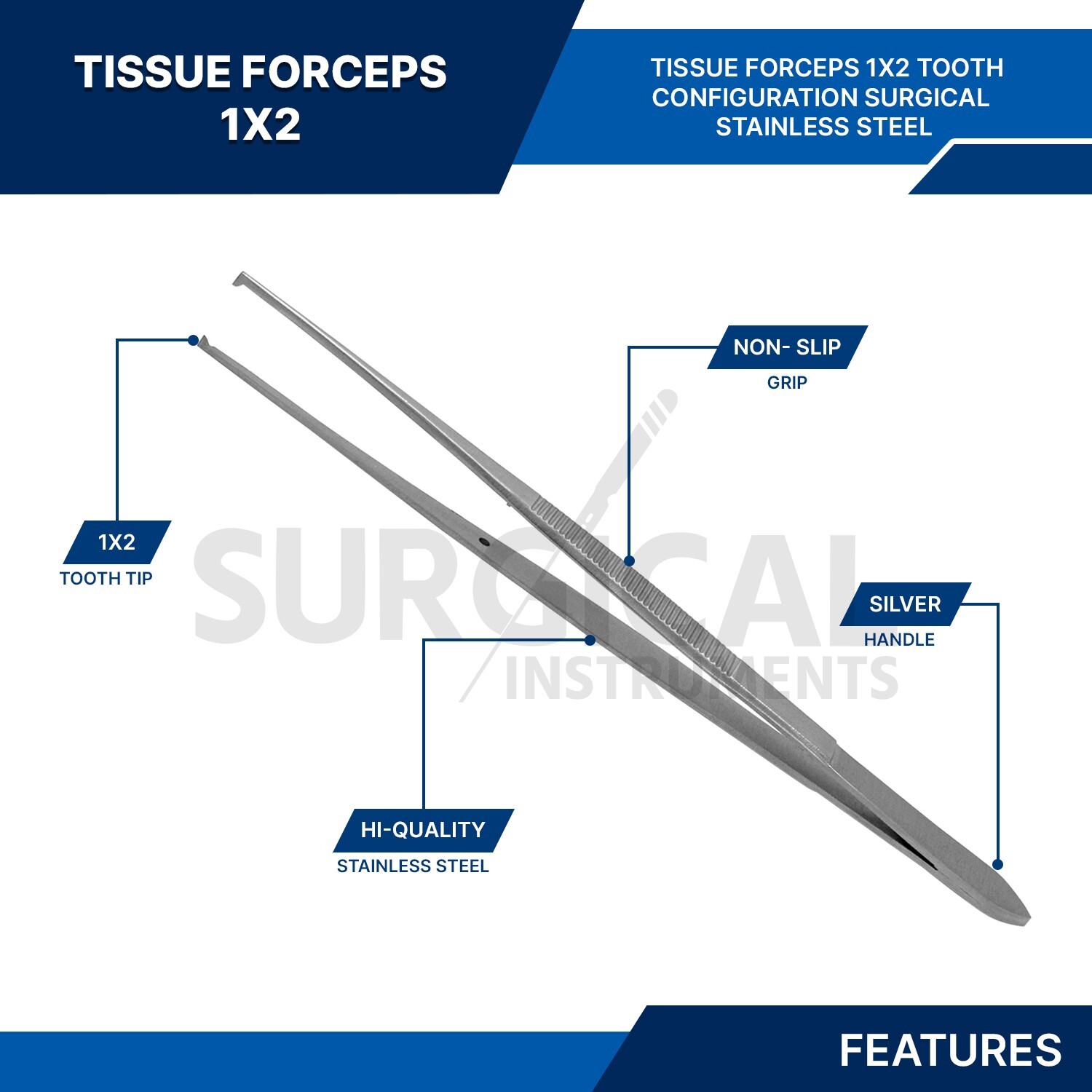 Cushing Tissue 1x2 Forceps Surgical Plastic Surgery 7" Stainless German Grade