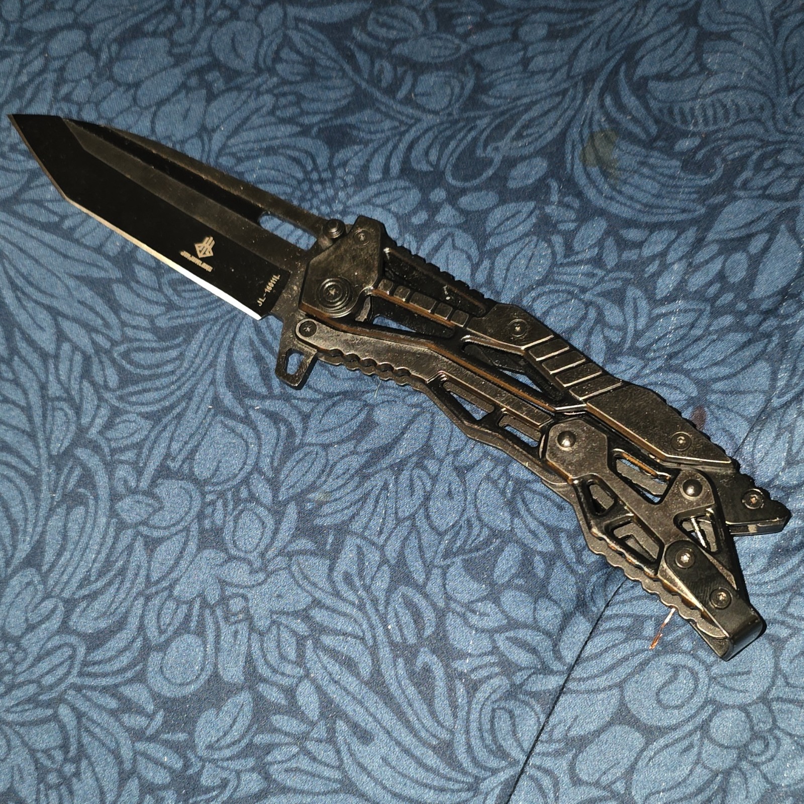 AK Folding Multi-Tool Pocket Knife, Metal Handle, Black Blade, Belt Clip
