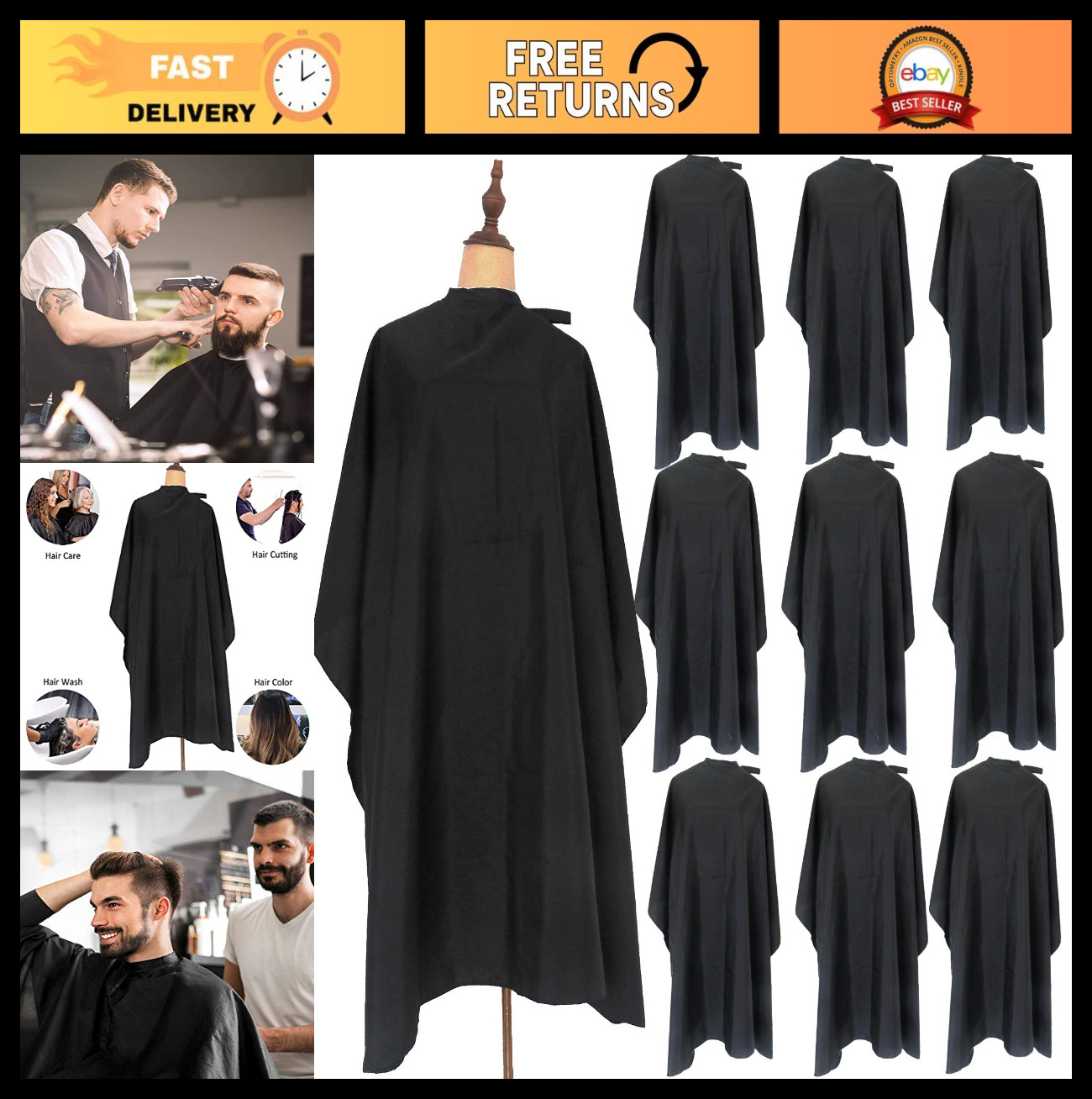 Waterproof Haircut Capes for Salon & Barber - 10PCS Black Hair Cutting Capes for