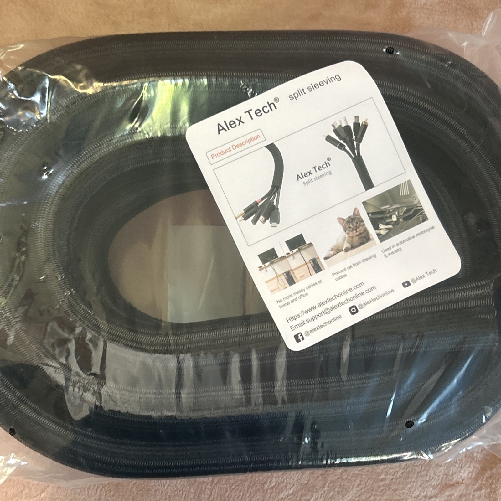 Alex Tech 20ft - 1.5 inch Cord Protector Wire Loom Tubing Cable Sleeve Black