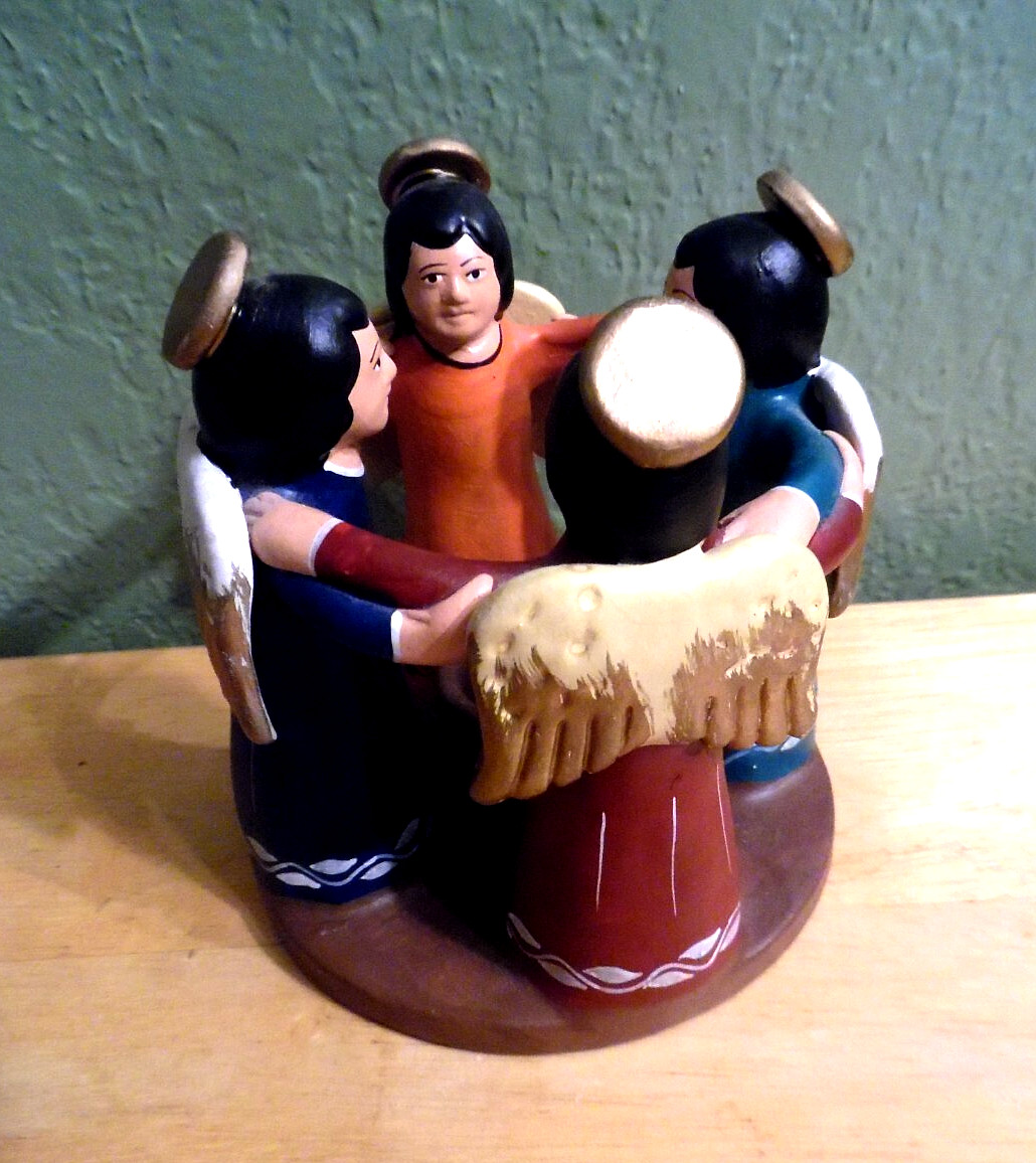 PERUVIAN POTTERY CIRCLE OF ANGELS CANDLE HOLDER MADE IN KENEC PERU