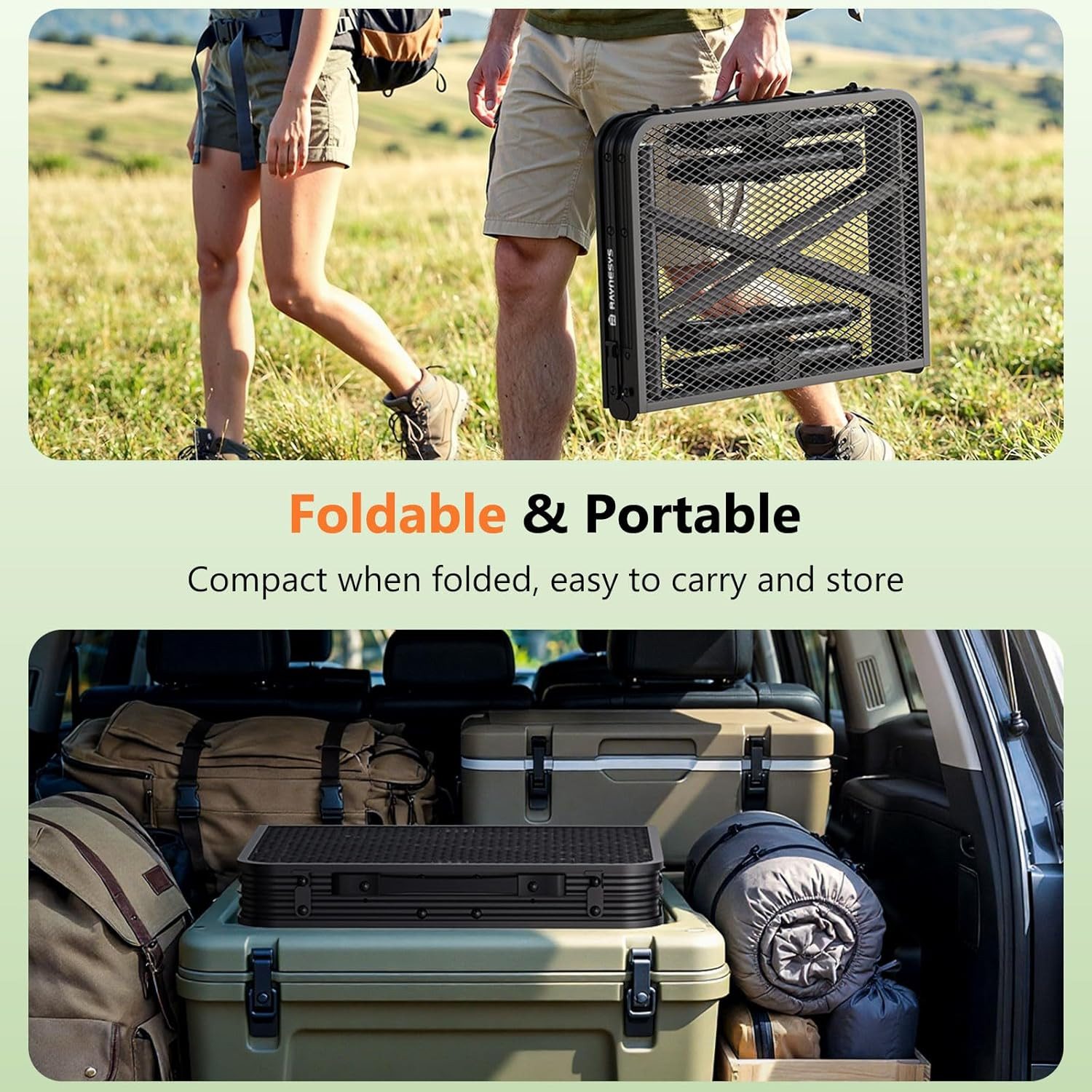 Folding Grill Table for Outside, 3 Height Adjustable Small Camping Table with Me
