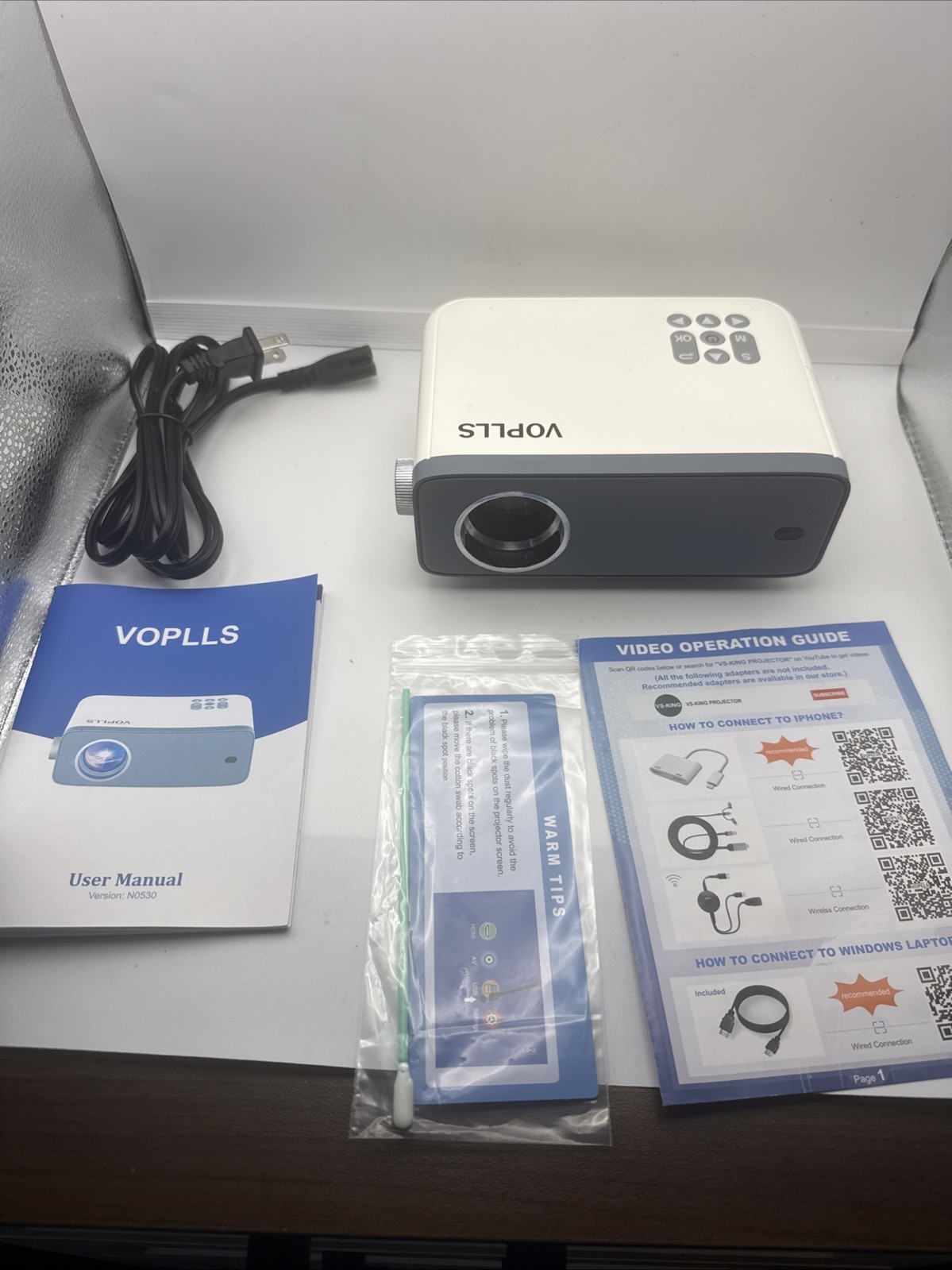VOPLLS N3 1080P LCD Projector With Power Cable HDMI