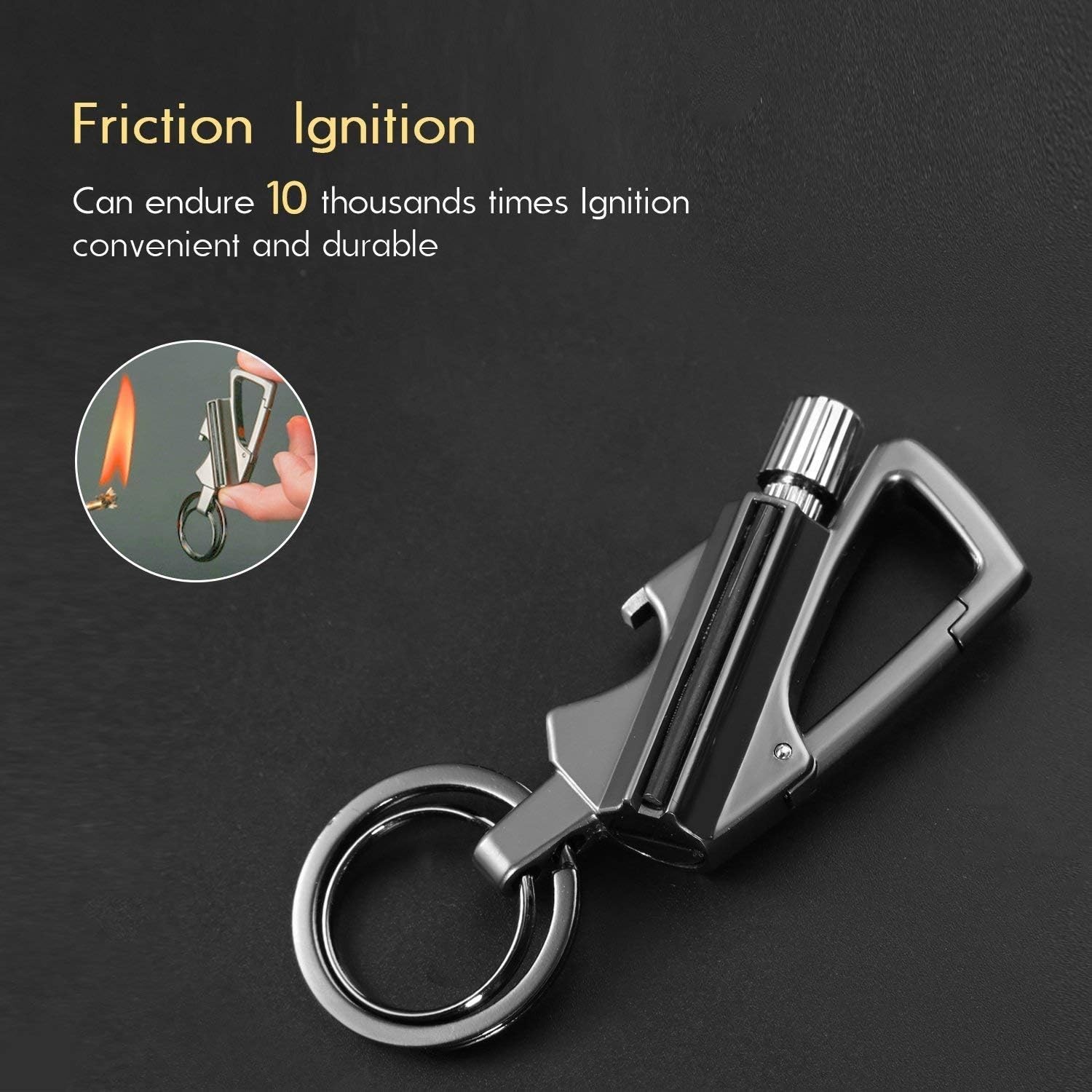 Multi-Function Black Flint Fire Starter Keychain - Ideal for Camping & Hiking