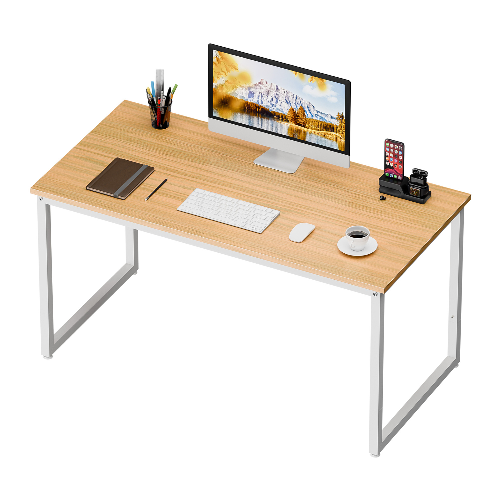 47" Modern Espresso Rectangular Dining Table Office Desk Computer Table, Natural