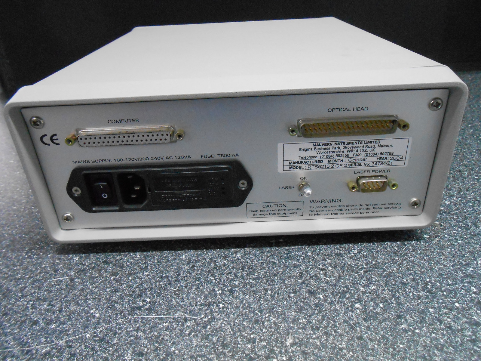 MALVERN INSTRUMENTS RTS5213 SPRAYTEC LASER CONTROLLER/POWER SUPPLY