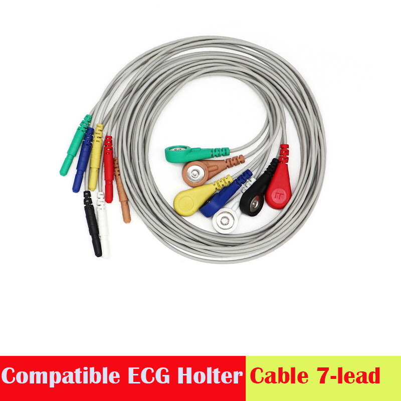 7-lead ECG EKG Leadwire/Cable Snap Holter Recorder ECG Patient Monitor 0.9m 3ft
