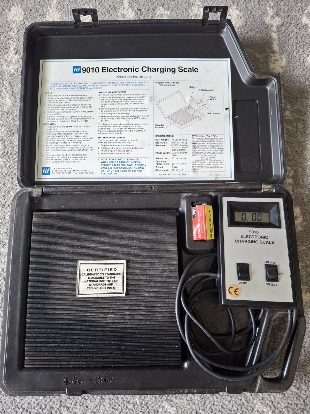 TIF 9010 Slimline Electronic Refrigerant Charging Scale Preowned With Hard Case