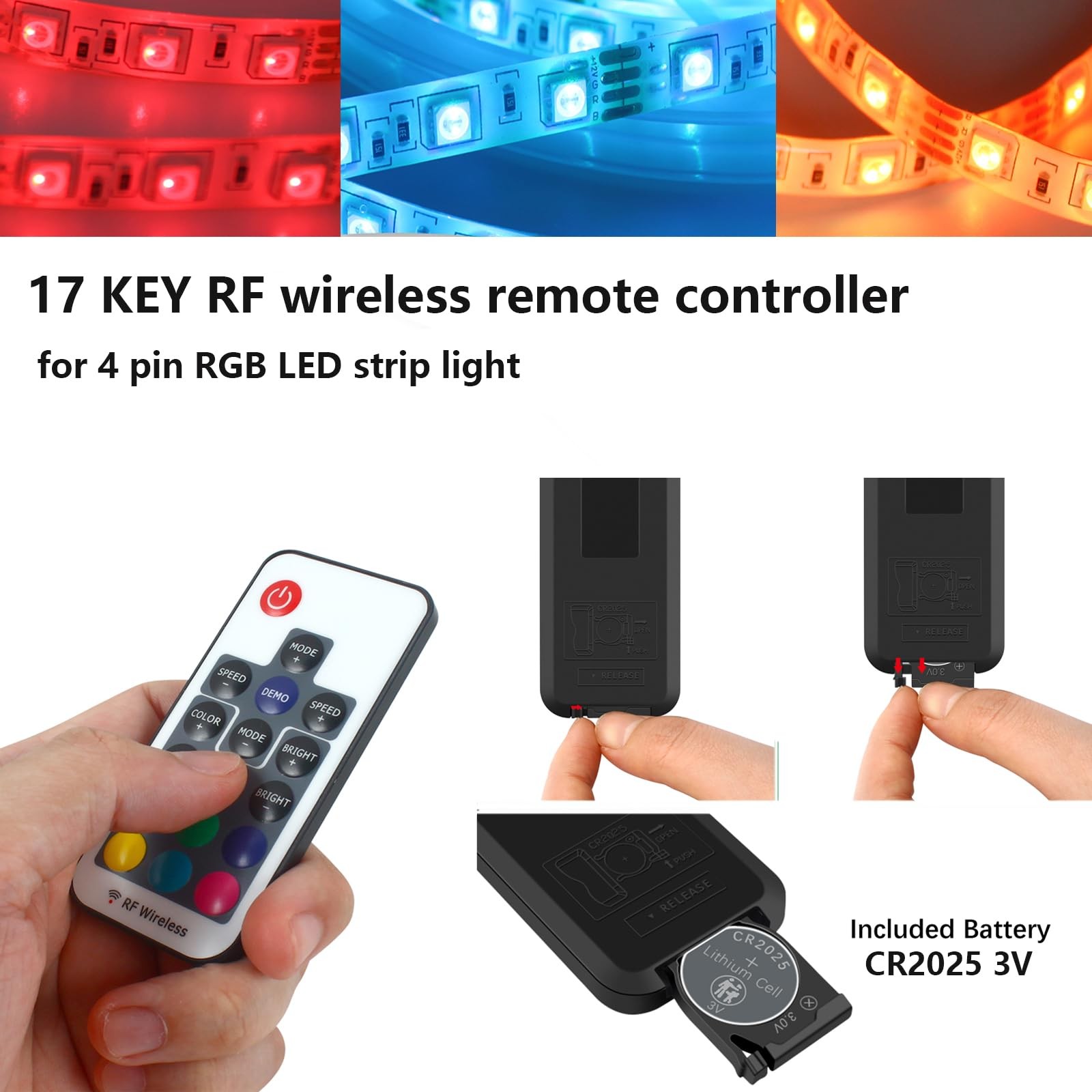 VIPMOON 17 Key RF Wireless Remote LED Controller, DC 5V/12V/24V Mini RGB
