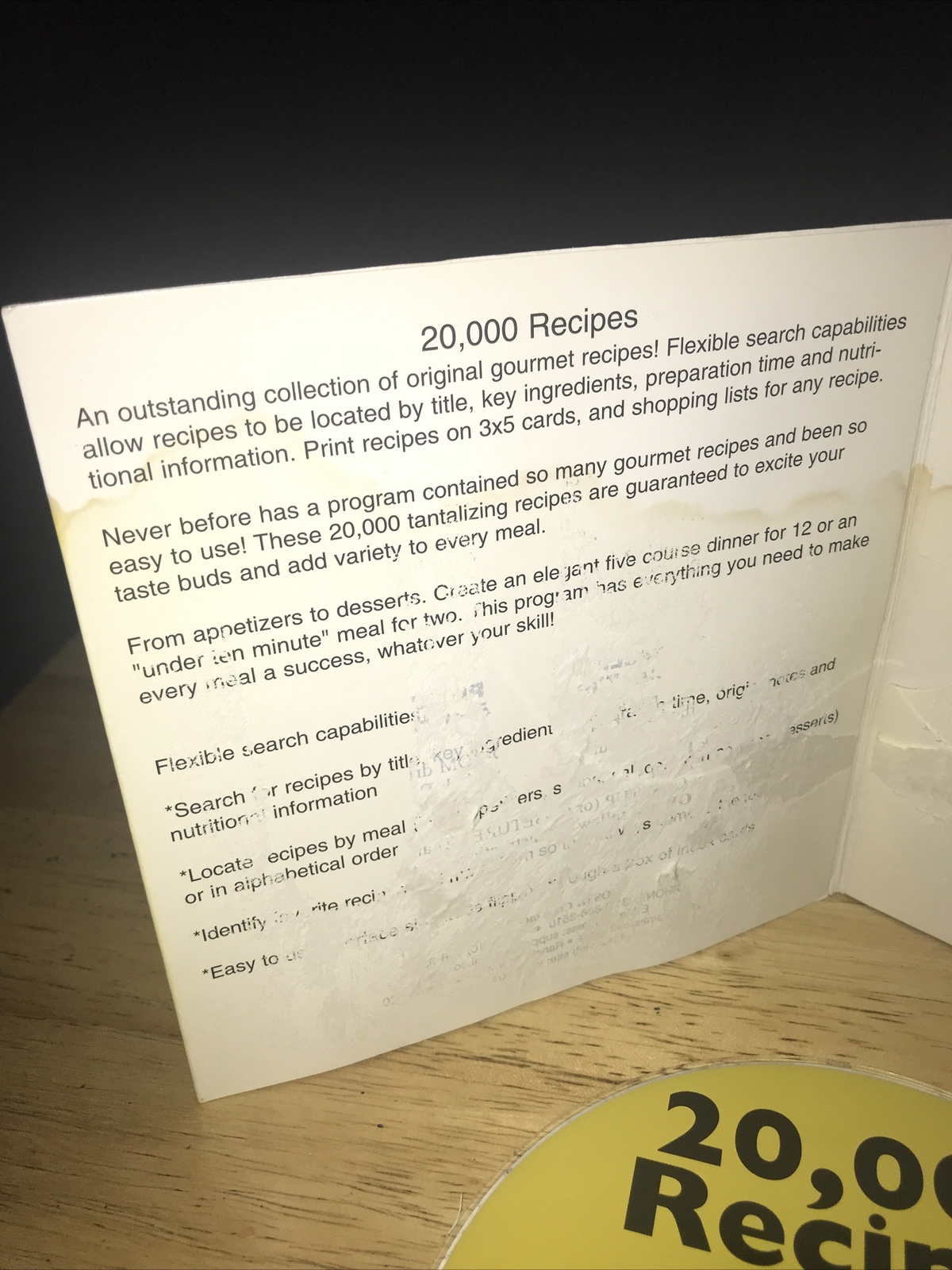 20,000 Recipes PC CD-ROM Reference Disc Cardboard Sleeve & Working Disc
