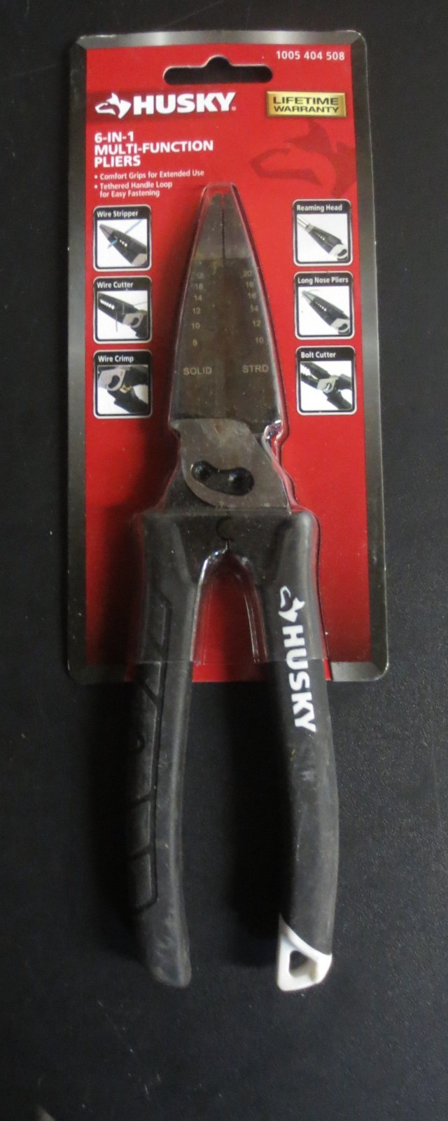 Husky 1005 404 508 6-in-1 Multi-Function Pliers Comfort Grip