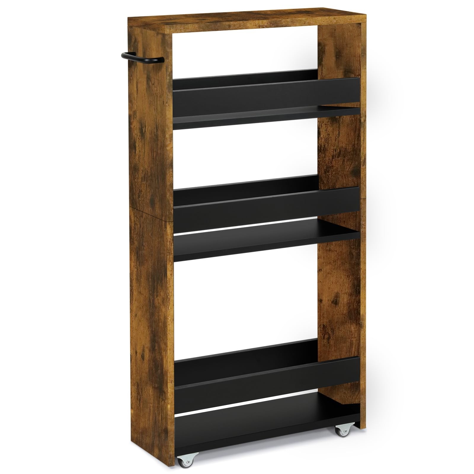 4 Tier Slim Rolling Storage Cart w/Handle Slide Out Utility Organizer