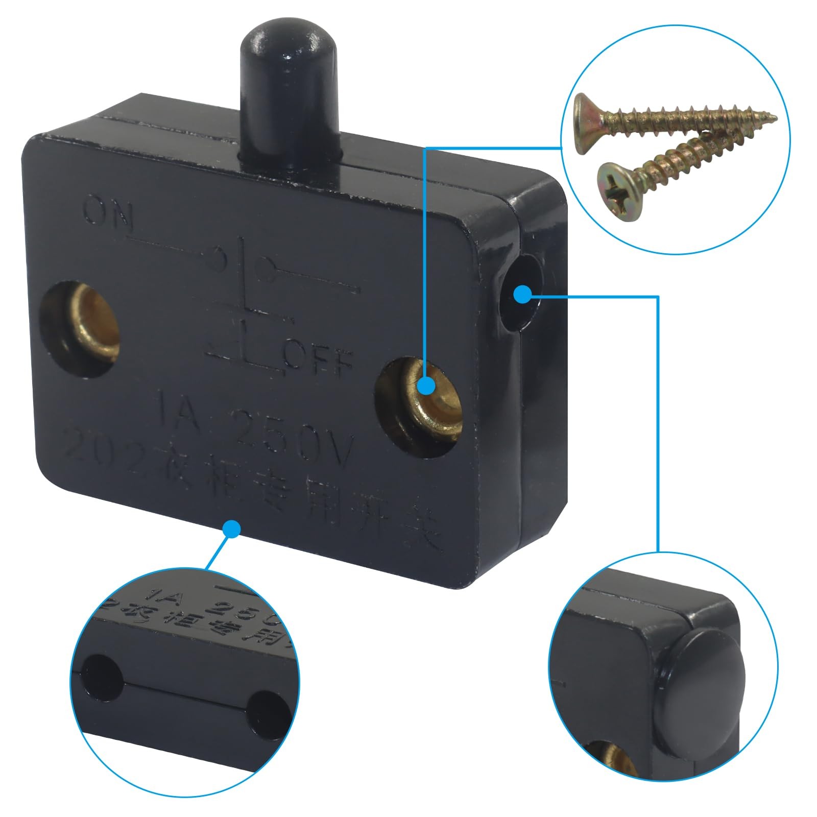 Rierdge 2 Pcs Automatic Switch for Cabinet Light, On Off Touch 2 PCS, Black