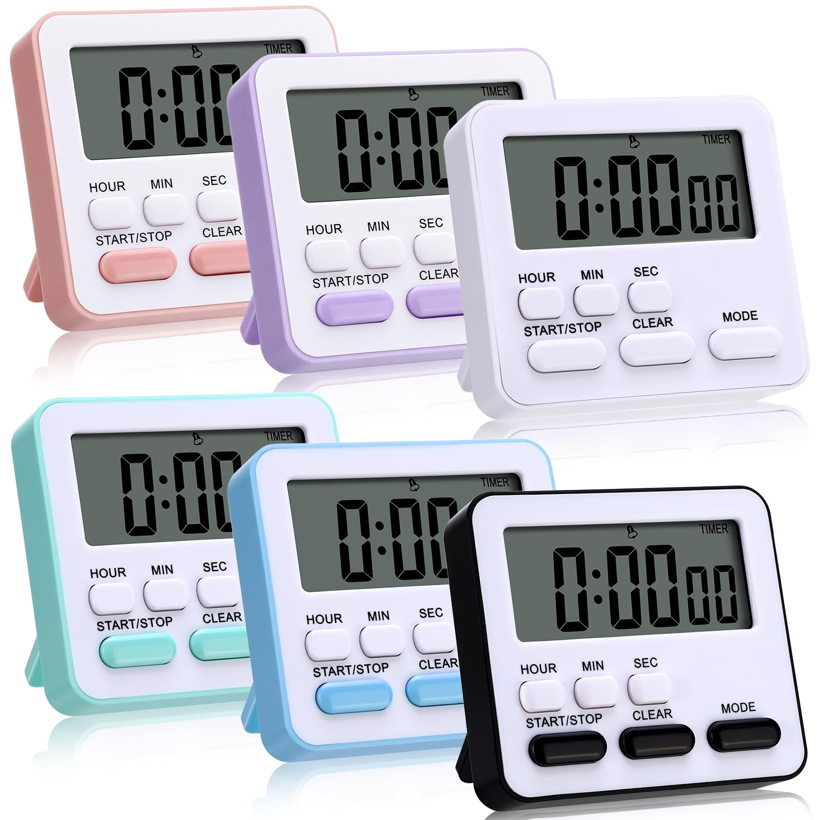 6 Pcs Digital Kitchen Timer 24 Hour Clock and Alarm Function Timer On/Off Swi...