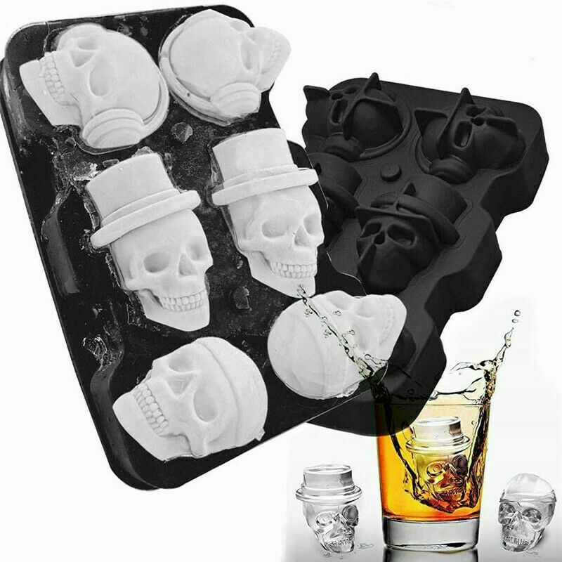 3D Black Flexible Silicone Skull Shape Ice Cube Tray Mold Whiskey Ice Ball Maker