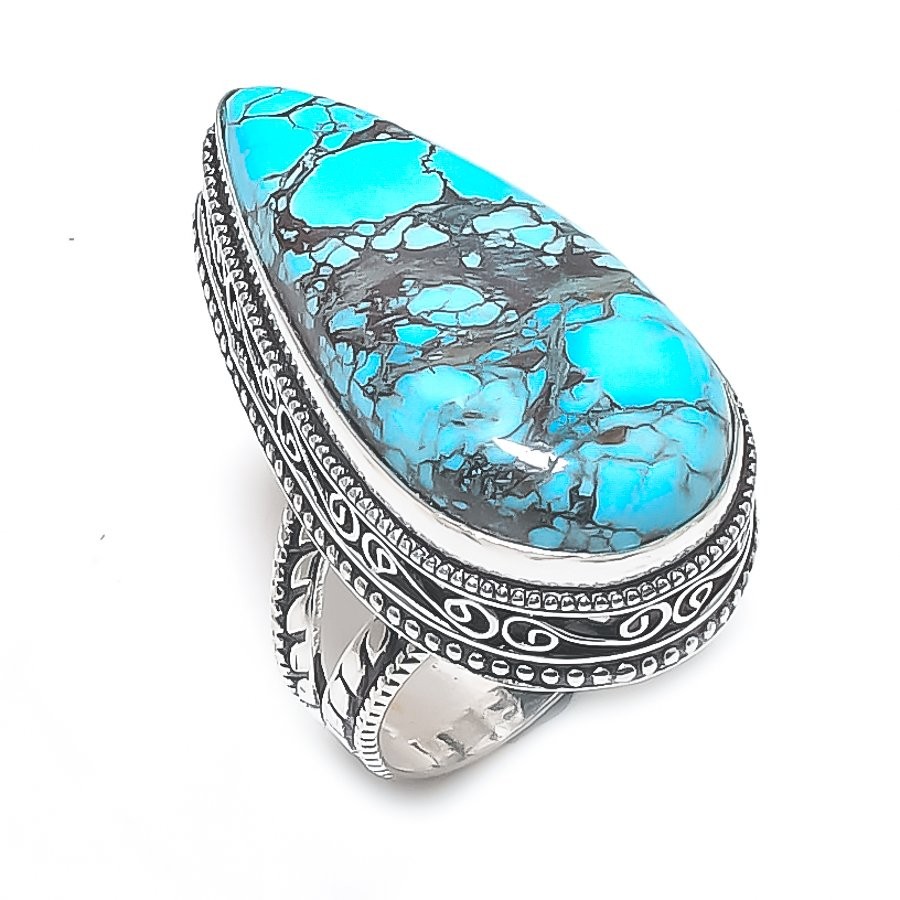 Natural Tibetan Turquoise Gemstone 925 Sterling Silver Jewelry Ring Size 8 l908