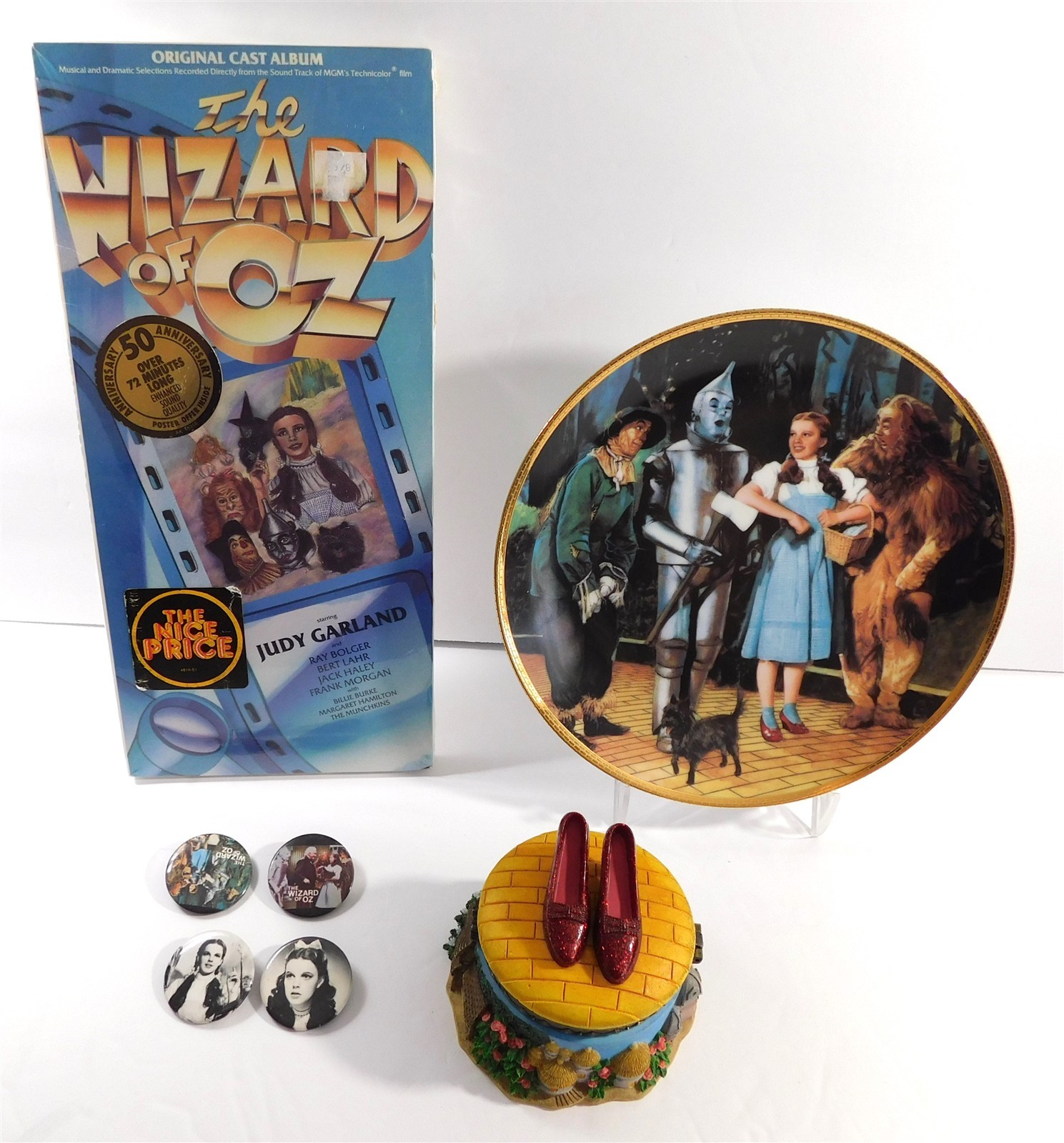 Wizard of Oz, Ruby Slippers Jewelry Box, Photo Plate, Movie Sound track, Buttons