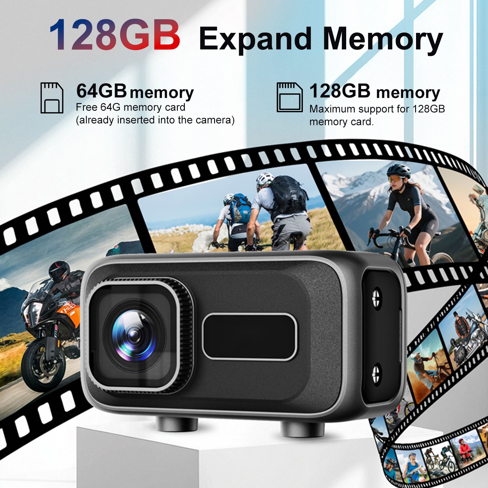 Motorcycle Dash Camera 2K HD 140° Wide Angle WiFi APP 64GB SD Card Waterproof
