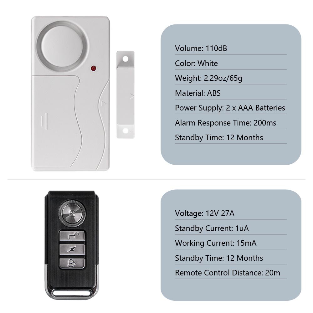 Wireless Security Door Entry Window Burglar Alarm Shed Security With Remote ABS