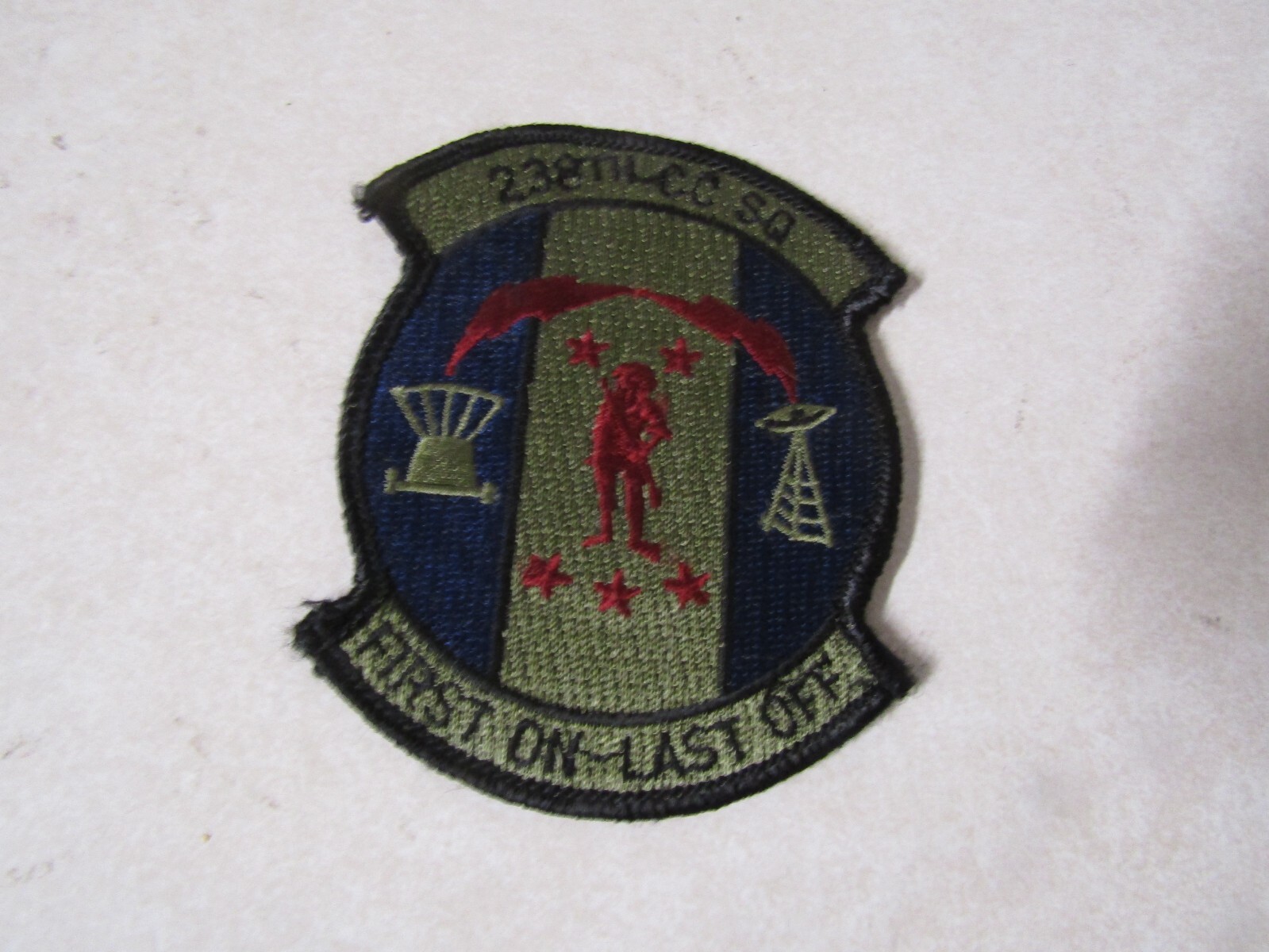 MILITARY PATCH SEW ON OLDER 238TH CC SQUADRON FIRST ON LAST OFF