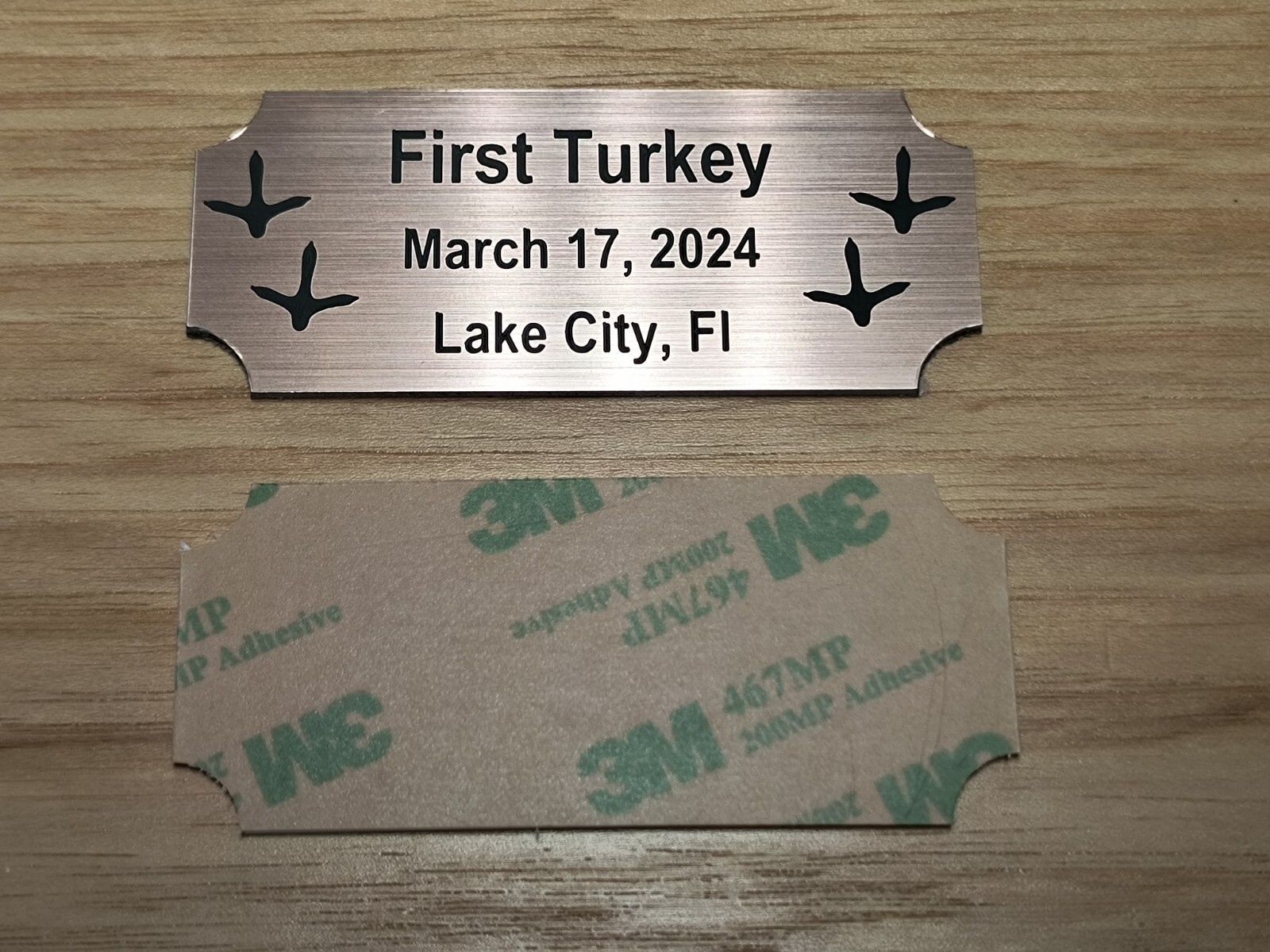 Custom Engraved 1.25x3 Copper First Turkey Plaque / 1st Turkey Hunting Sign Tag