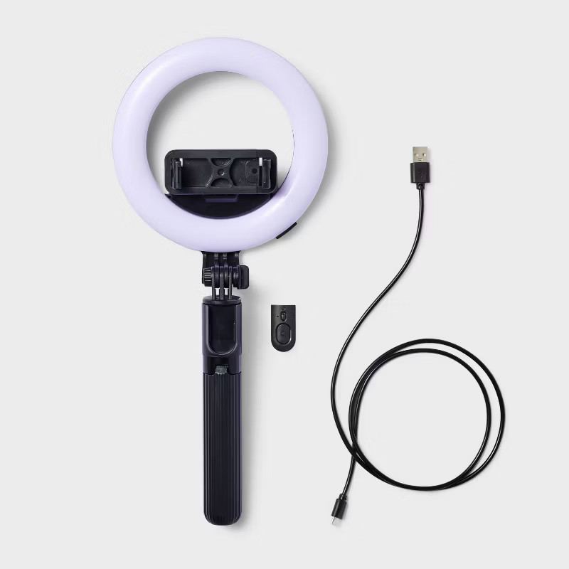 Tripod Selfie Stick with LED Ring Light - heyday - Black