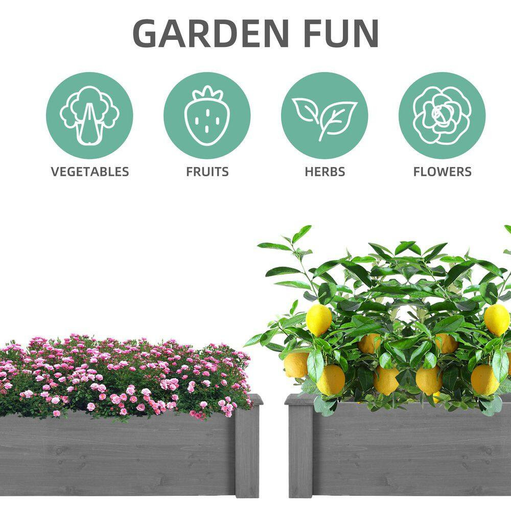 Patio Gray Solid Wood Outdoor Raised Garden Bed