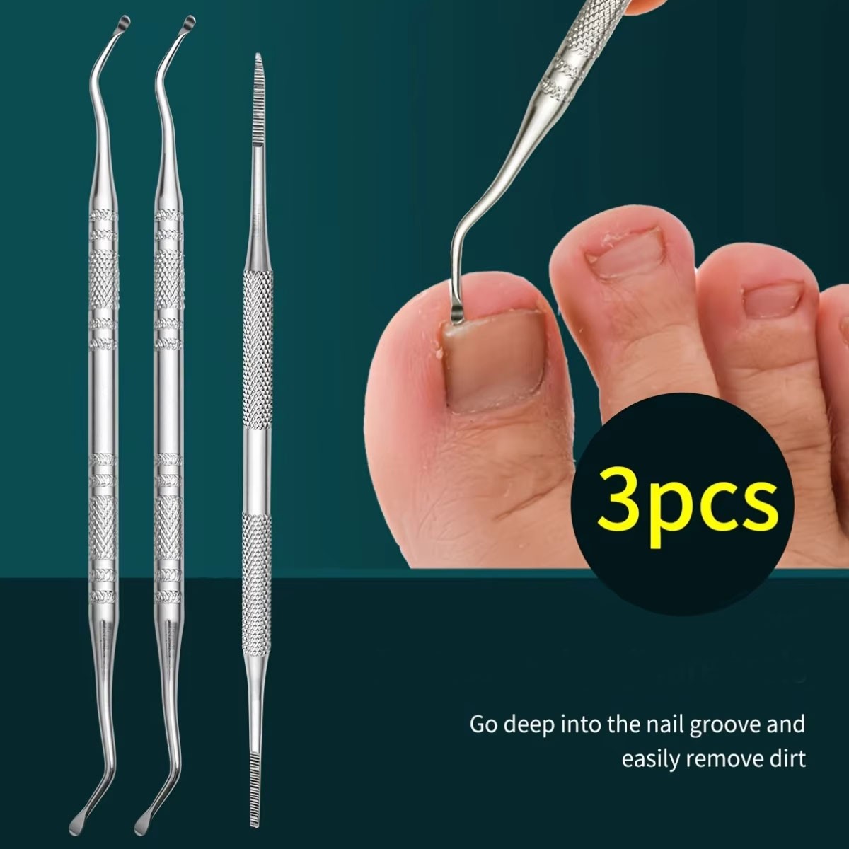 3pcs Nail Stain Removal Tool, Pedicure Tool Beauty File, Ingrown Toenail Cleaner