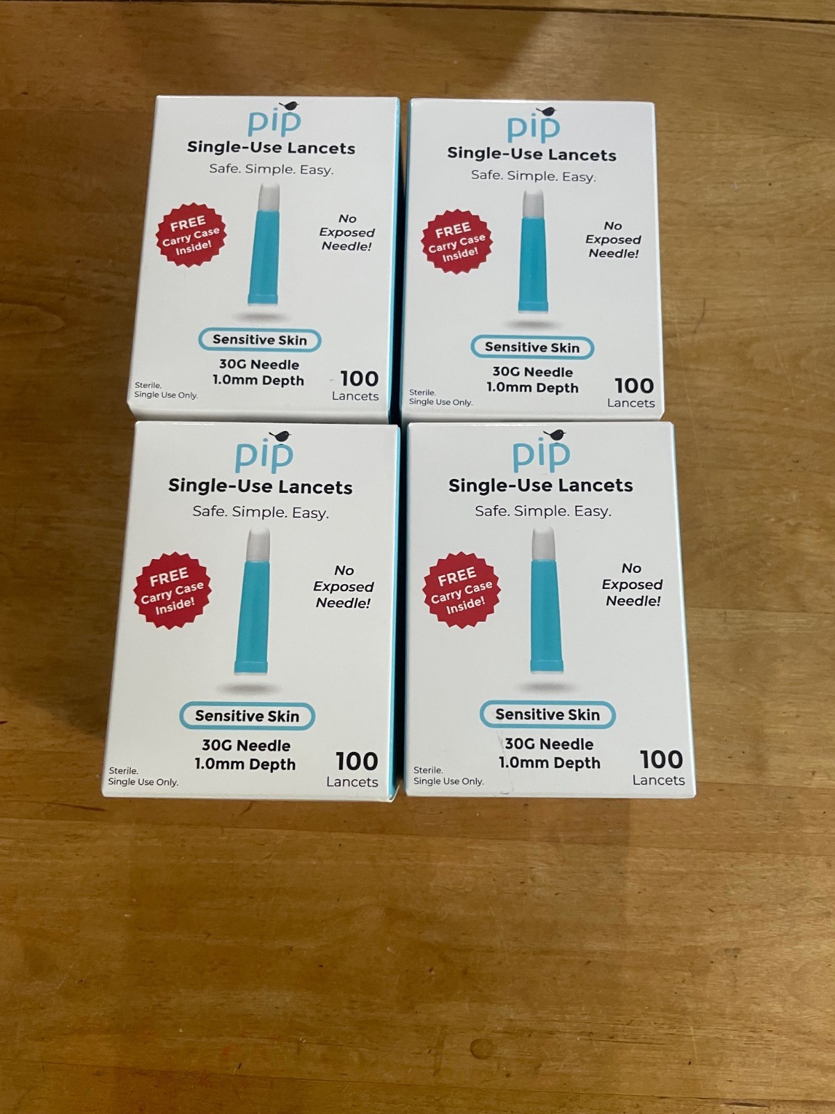 4 PIP Single-Use Lancets Sensitive Skin 30G Needle1.0mm Depth 100ct