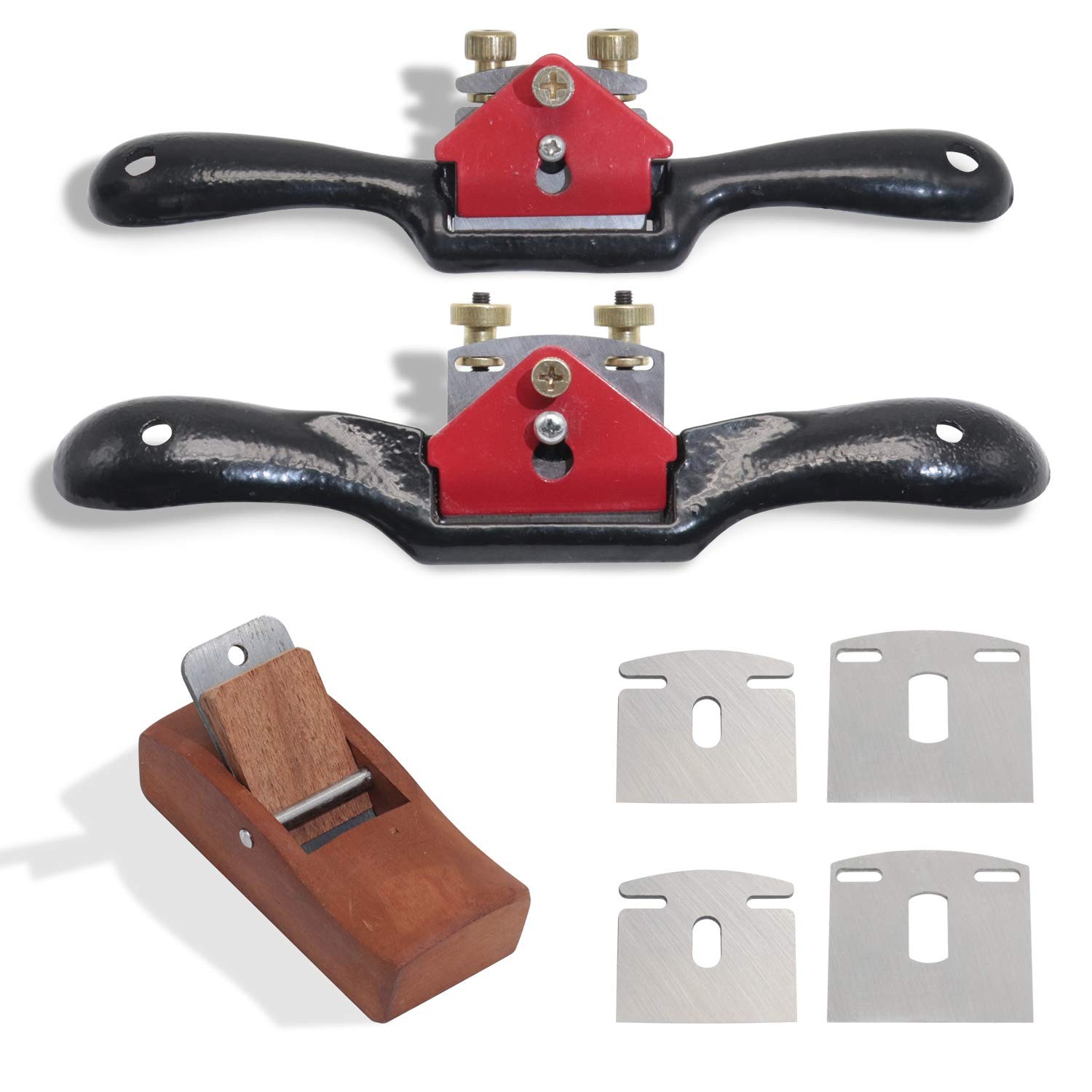 2pcs Adjustable SpokeShave with Flat Base, 6pcs Metal Blade and 1pcs Portable Wo