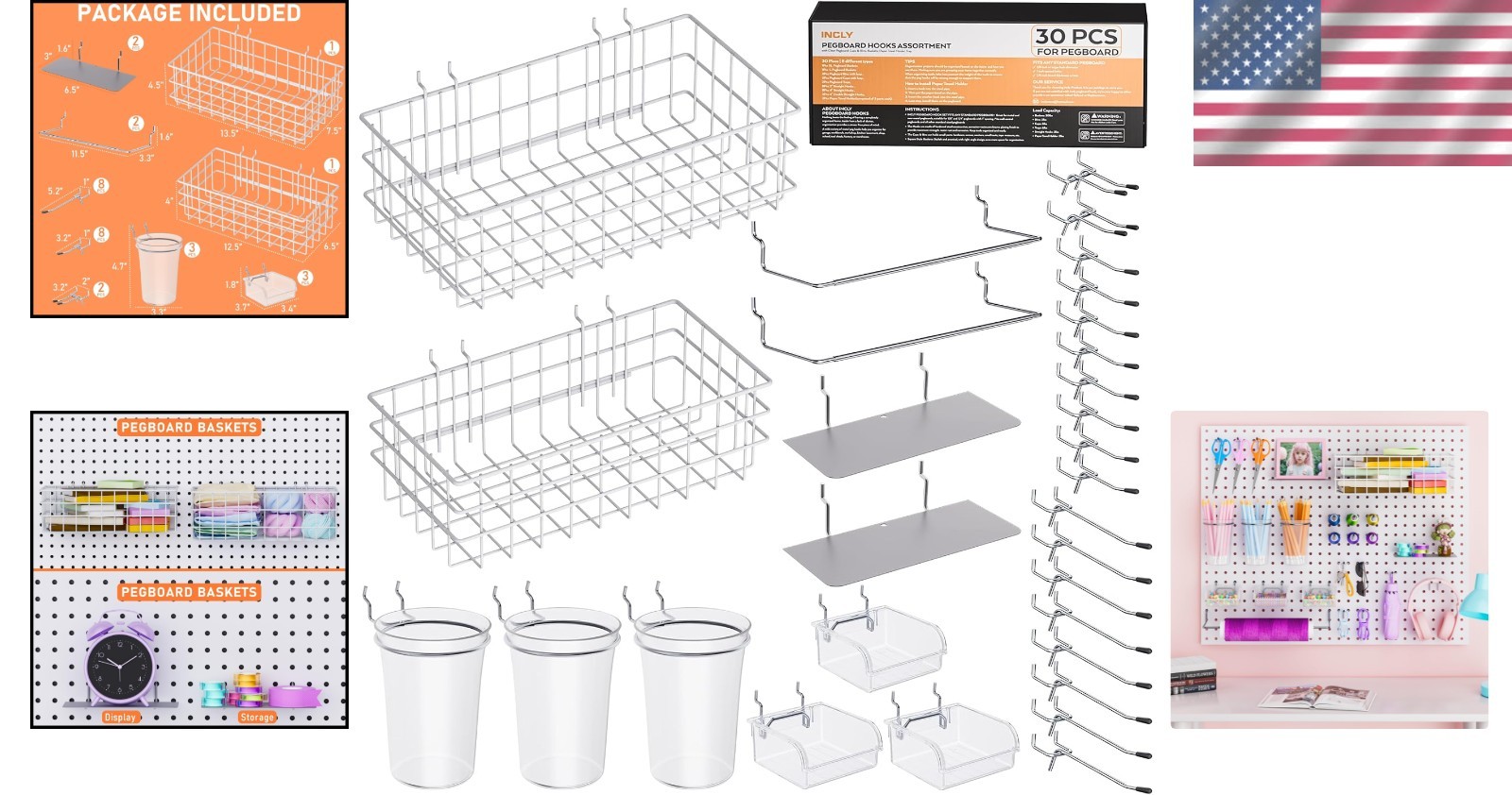 Durable 30-Piece Pegboard Accessory Set - Perfect for Garage and Craft Room