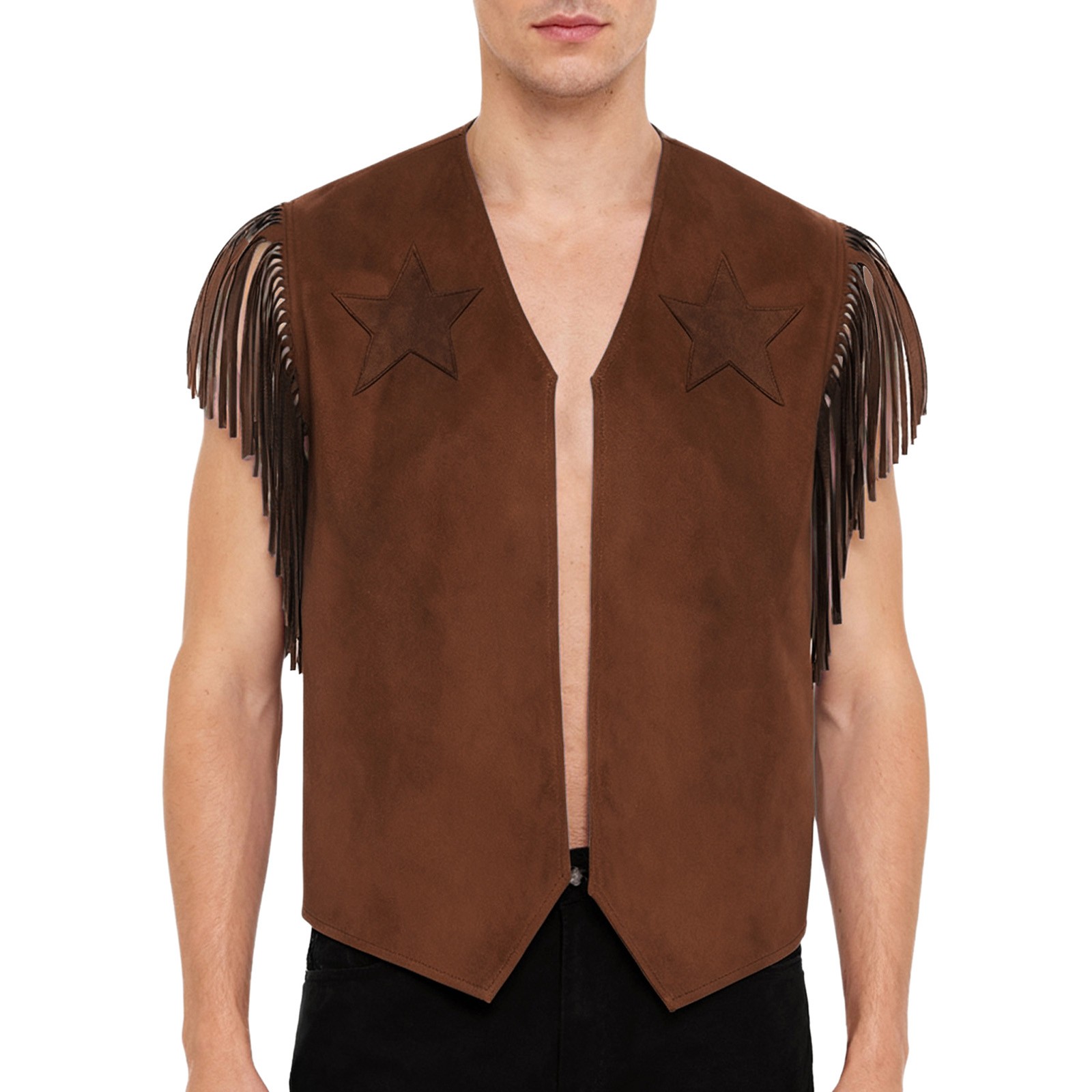 Mens Open Front Shrug Cardigan Cowboy Outfit Tassel Tassel Crop Top Vests