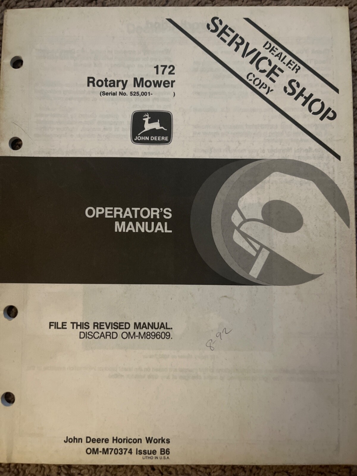 John Deere 172 Rotary Mower Owners Manual