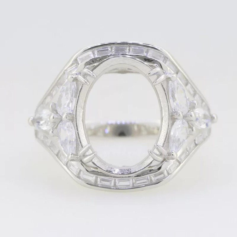 7x5MM Oval Shape Semi Mount Ring 925 Sterling Silver Solitaire Cocktail Ring