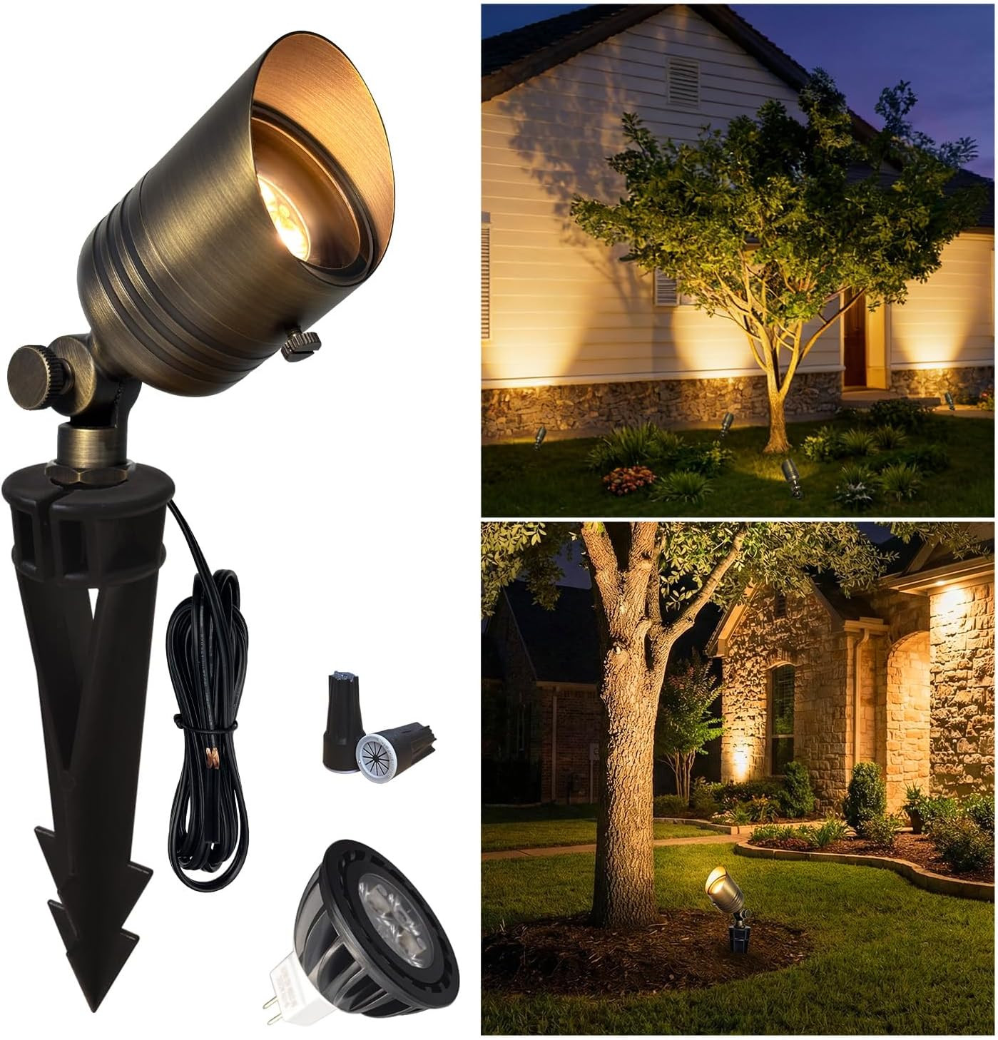 Brass Outdoor Spotlights, 12V LED Low Voltage Landscape Lighting with 5W 2700K