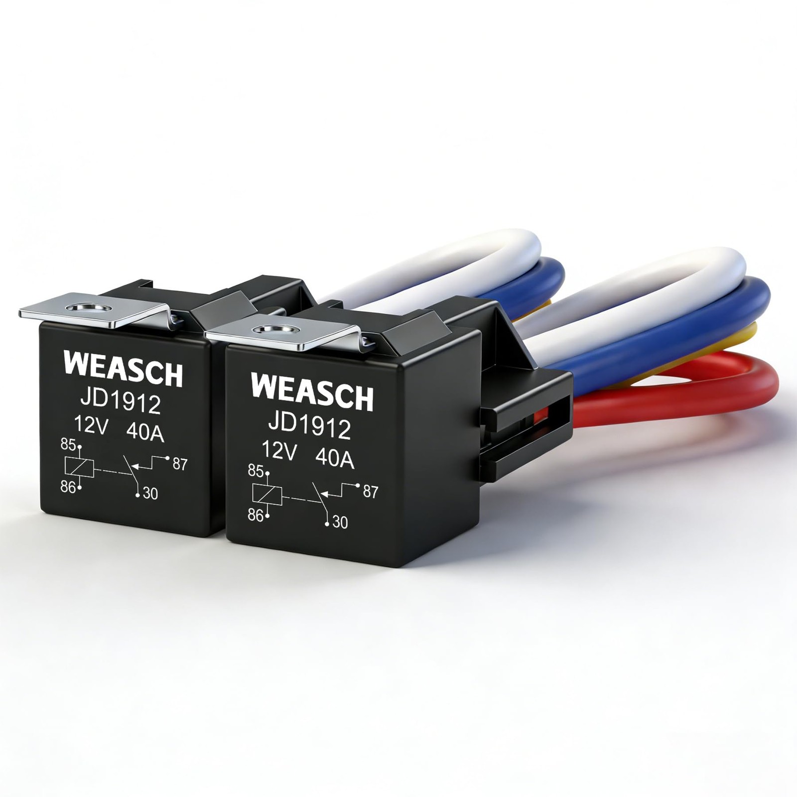 JD1912 Car Relay Harness, 12V 40A, 4 Pin SPST, Iron Backrest with 12AWG Harne...