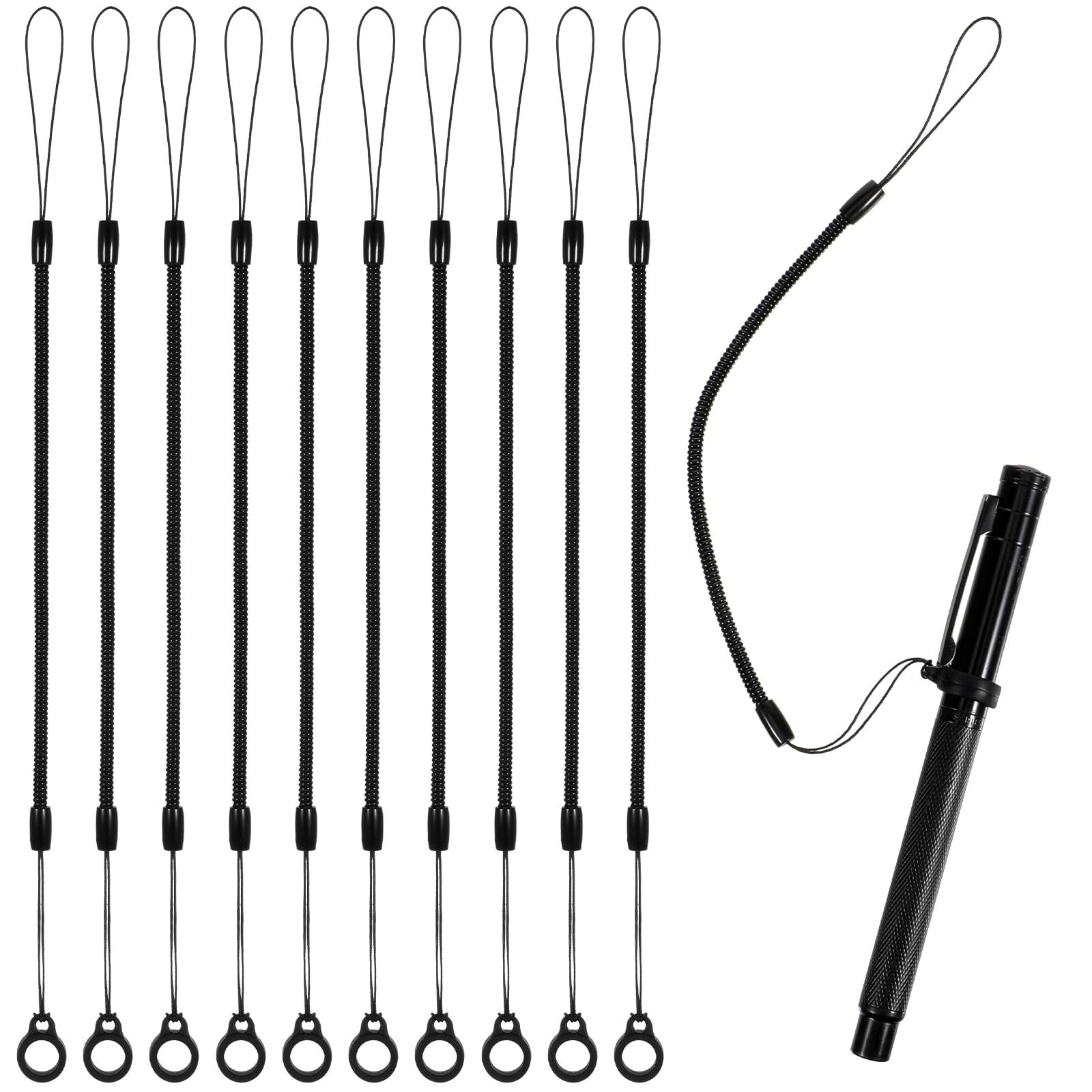 LIQWEI 10 Pcs Elastic Lanyard Tether, Retractable Pen Holder Leash with black