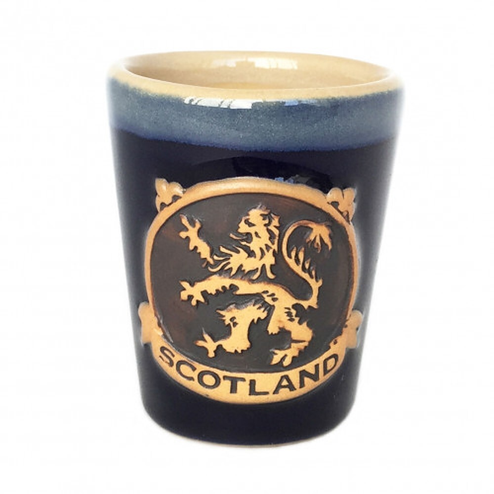 Glen Appin Stoneware Shot Cup Scottish Rampant Lion Blue Shot Glass 1.5 oz