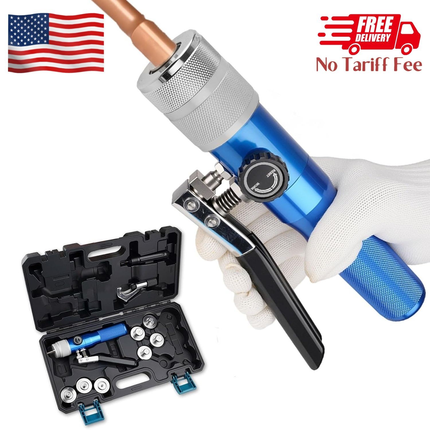 Hydraulic Tube Expander Swaging Tool HVAC Set, 3/8In to 1-1/8In OD Pipe Expander