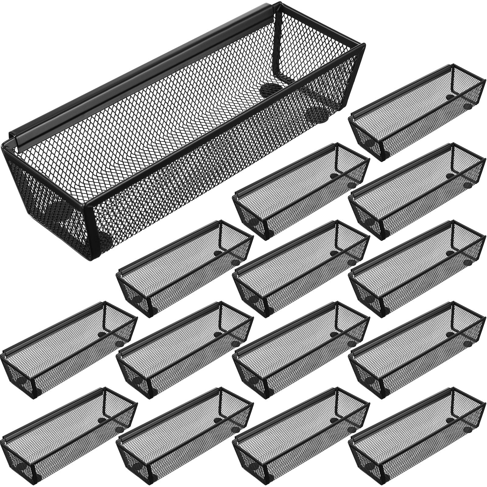 Chumia 10 Pack Silverware Drawer Organizer 9 x 3 x 2 Inch Mesh Utensil Black